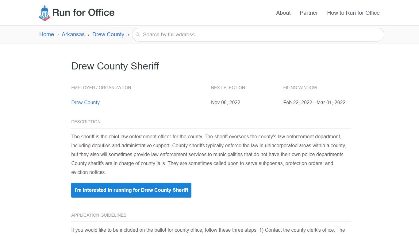 Drew County Sheriff - Run for Office