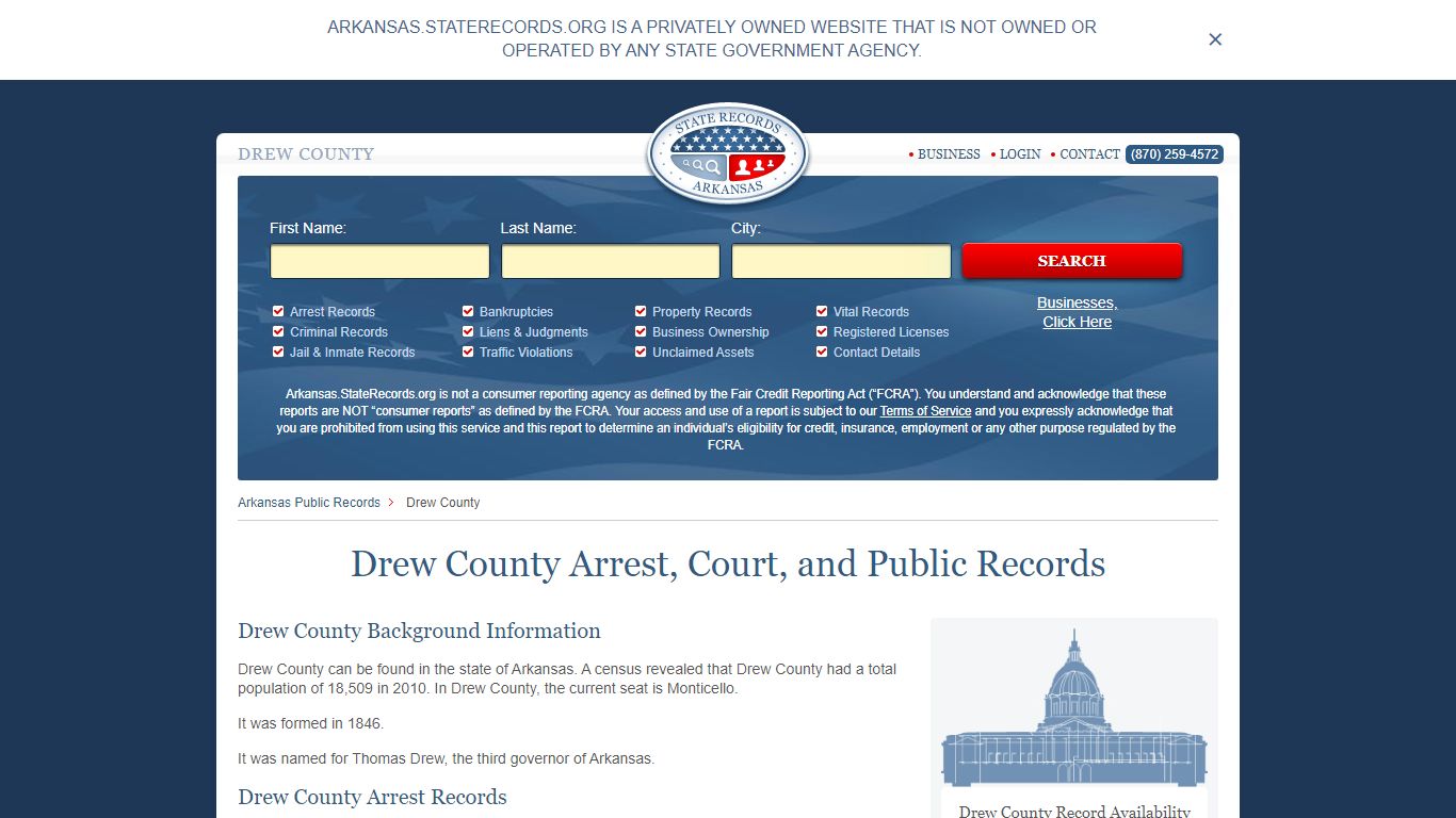 Drew County Arrest, Court, and Public Records
