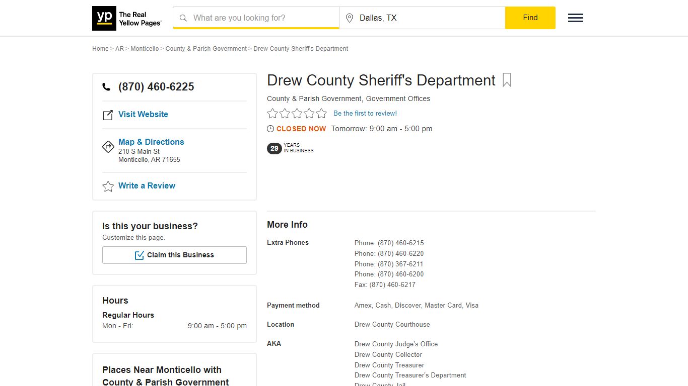 Drew County Sheriff's Department in Monticello , AR